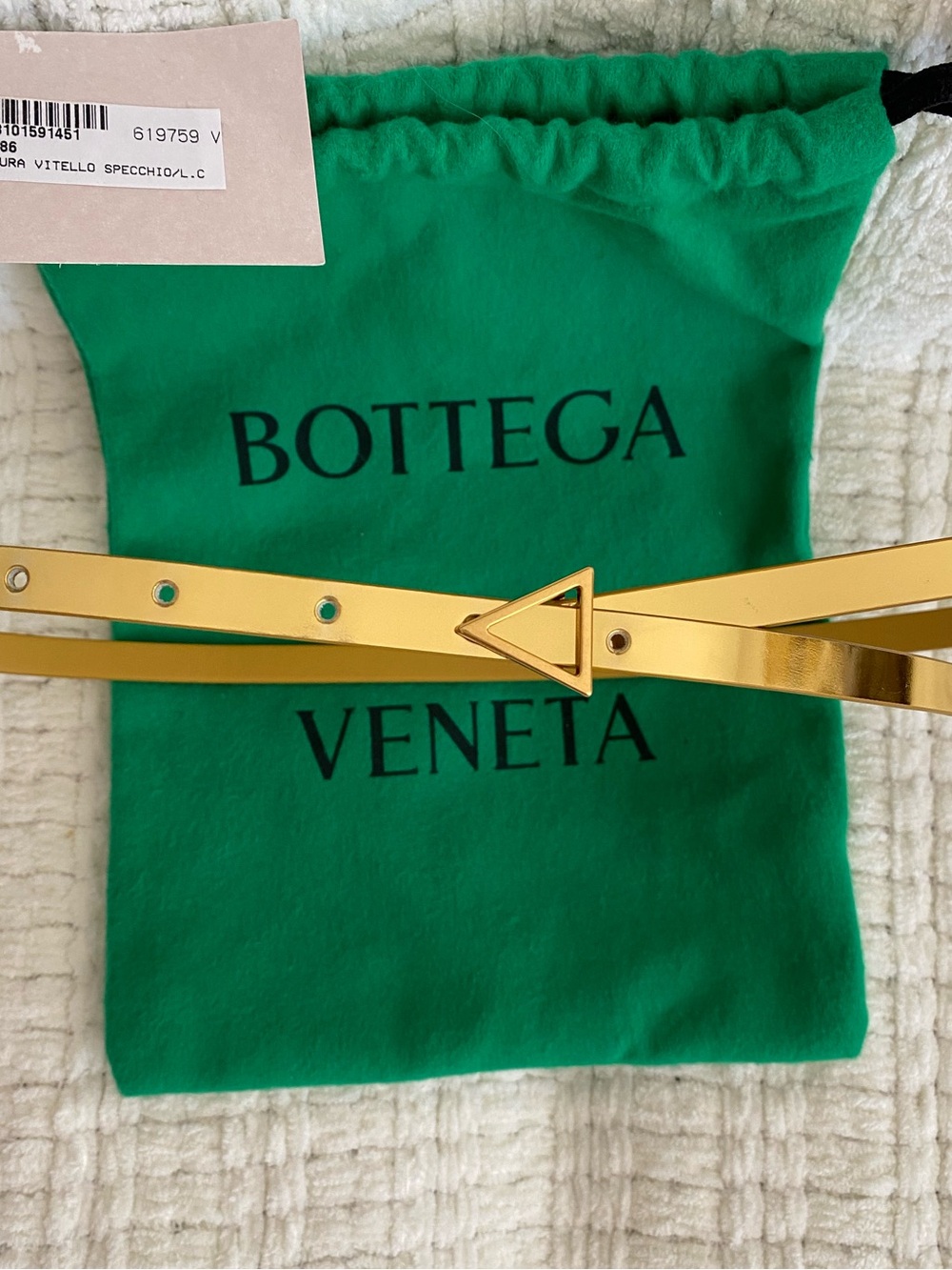 Bottega Veneta Triangle Skinny Belt Gold Yellow Leather NWT